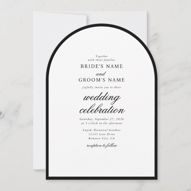 Elegant Minimalist Black White Arch Wedding Invitation (Front)