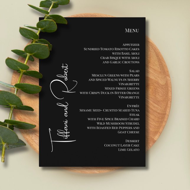 Elegant Minimalist Black & White Big Names Wedding Menu (Creator Uploaded)