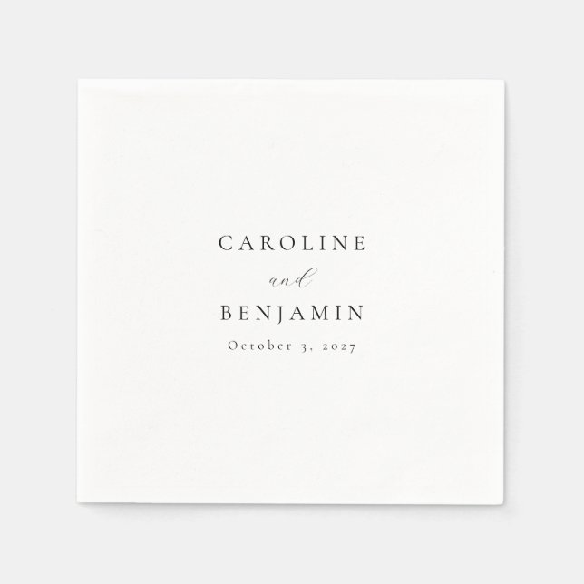 Elegant Minimalist Black White Calligraphy Wedding Napkin (Front)