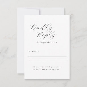 Elegant Minimalist Black White Calligraphy Wedding RSVP Card
