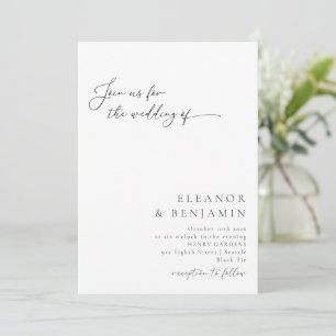 Elegant Minimalist Black White Chic Script Wedding Invitation