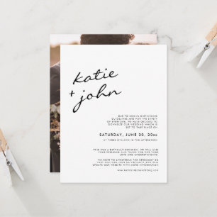 Elegant Minimalist Black White Downsized Wedding Invitation