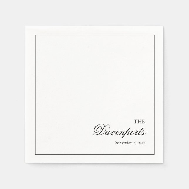 Elegant Minimalist Black & White Fine Art Wedding Napkin (Front)