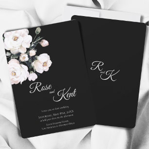 Elegant Minimalist Black White Floral Wedding Invitation