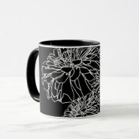 Elegant minimalist black white flower line drawing