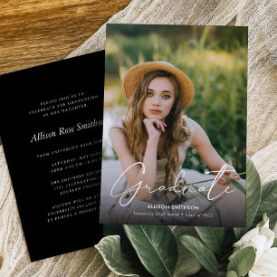 Elegant Minimalist Black White Graduation Invitation