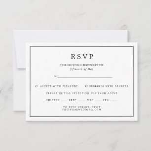 Elegant Minimalist Black White Meal Choice Wedding RSVP Card