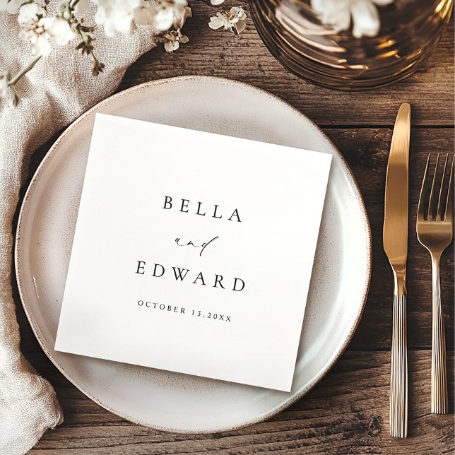 Elegant Minimalist Black White Modern Wedding  Napkin (Creator Uploaded)