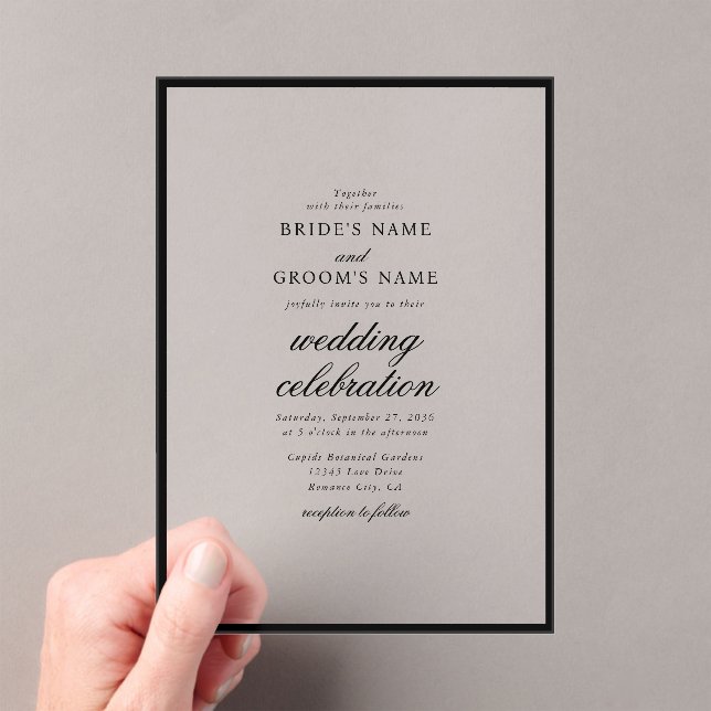 Elegant Minimalist Black White Monogram Wedding Acrylic Invitations (Insitu (Handheld))