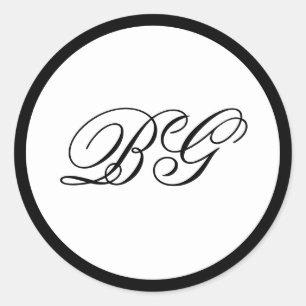 Elegant Minimalist Black White Monogram Wedding Classic Round Sticker