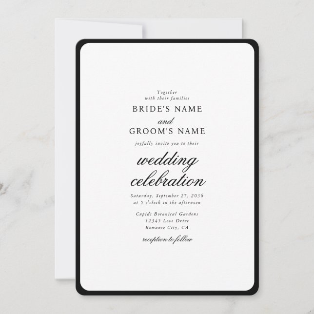 Elegant Minimalist Black White Monogram Wedding Invitation (Front)