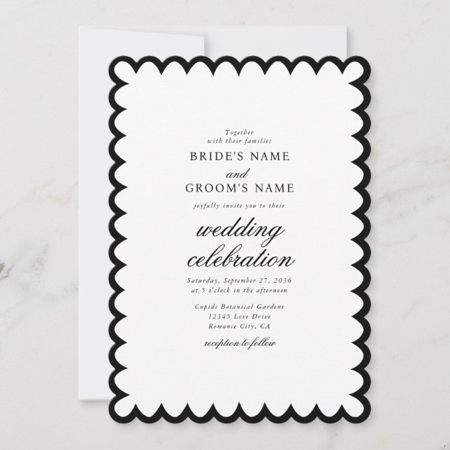 Elegant Minimalist Black White Monogram Wedding Invitation (Front)