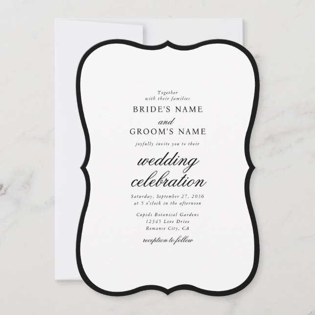 Elegant Minimalist Black White Monogram Wedding Invitation (Front)