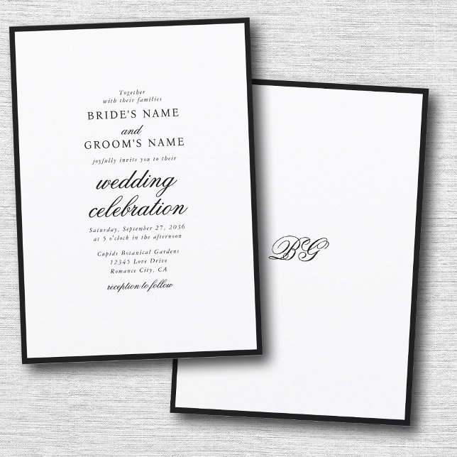 Elegant Minimalist Black White Monogram Wedding Invitation (Elegant Minimalist Black White Monogram Wedding Invitation)