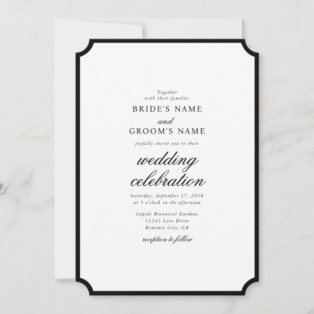 Elegant Minimalist Black White Monogram Wedding Invitation (Front)