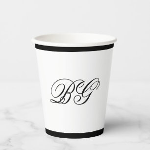 Elegant Minimalist Black White Monogram Wedding Paper Cups