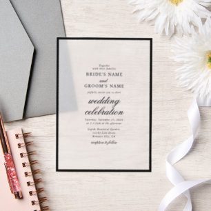 Elegant Minimalist Black White Monogram Wedding Vellum Invitations