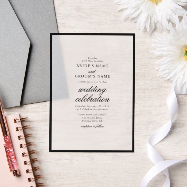 Elegant Minimalist Black White Monogram Wedding Vellum Invitations (Wedding)