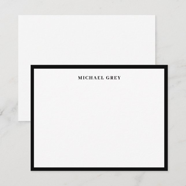 Elegant Minimalist Black White Name Border Flat Card (Front/Back)