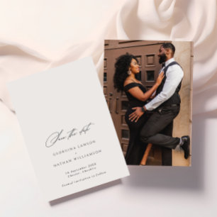 Elegant Minimalist Black & White Photo Wedding Save The Date