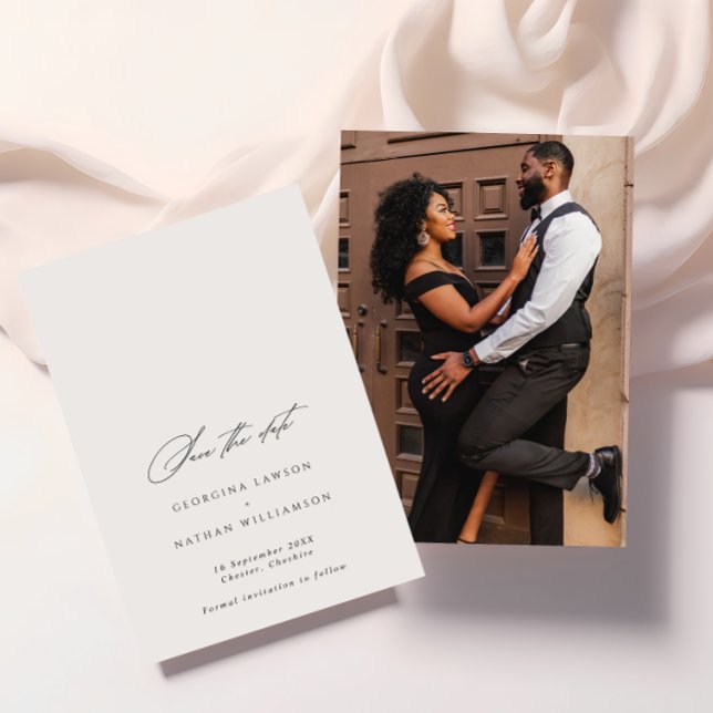 Elegant Minimalist Black & White Photo Wedding Save The Date (Creator Uploaded)