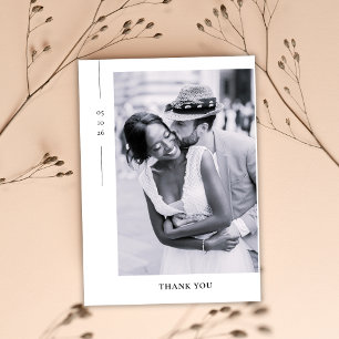 Elegant Minimalist Black White Photo Wedding Thank You Card