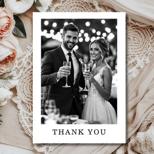 Elegant Minimalist Black & White Photo Wedding Thank You Card