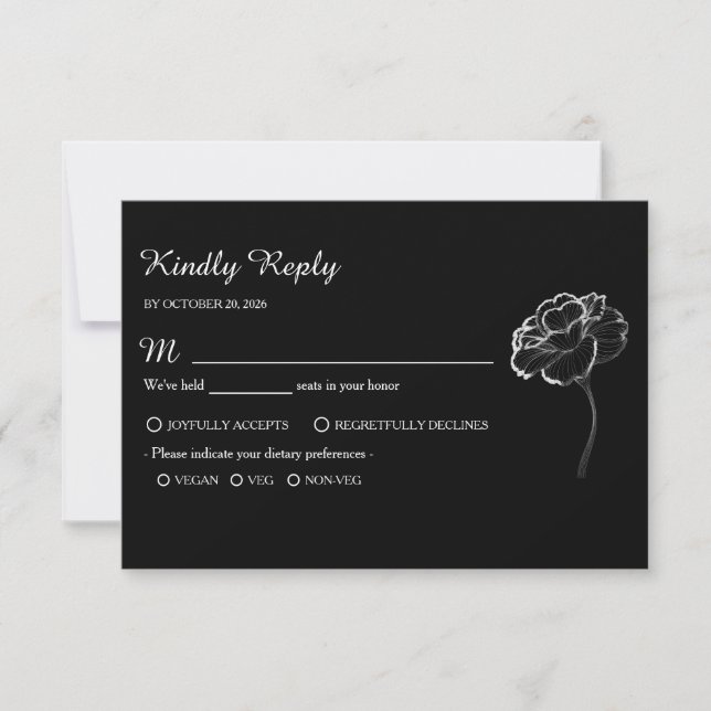 Elegant Minimalist Black White Response Card (Front)