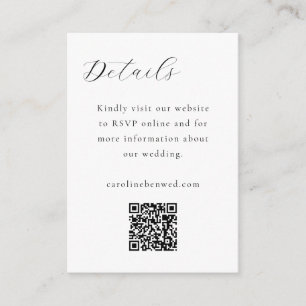 Elegant Minimalist Black White Script QR Wedding Enclosure Card