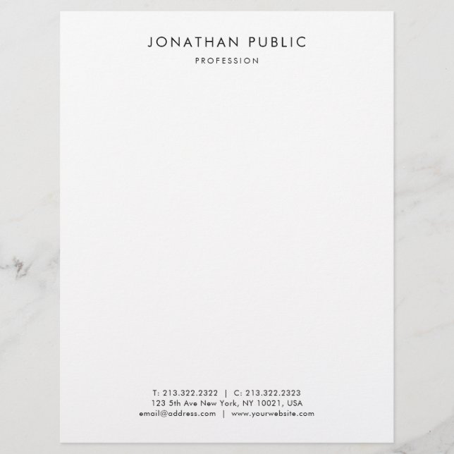 Elegant Minimalist Black White Simple Design Chic Custom Letterhead (Front)