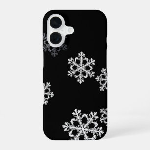 Elegant Minimalist Black White Snowflake Pattern iPhone 16 Case