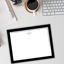 Elegant Minimalist Black White Two Border Monogram