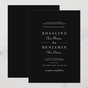 Elegant Minimalist Black White Typography Wedding Invitation