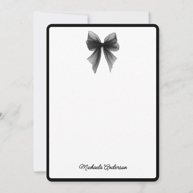 Elegant Minimalist Black & White Watercolor Bow Card (Front)