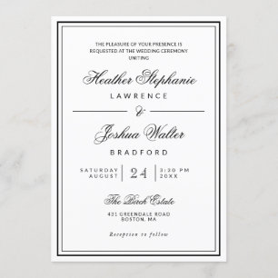 Elegant Minimalist Black White Wedding Invitation
