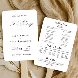 Elegant Minimalist Black White Wedding Program Fan