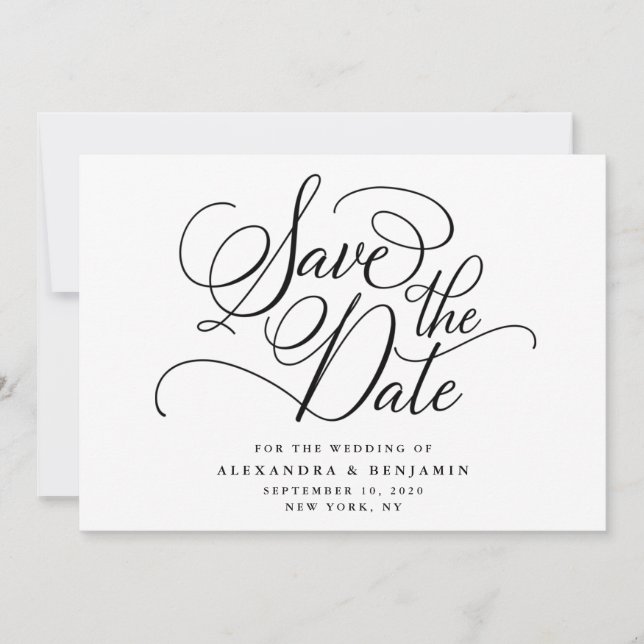Elegant Minimalist Black & White Wedding Save The Date (Front)