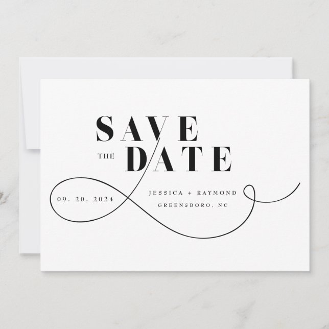 Elegant Minimalist Black & White Wedding Save The Date (Front)