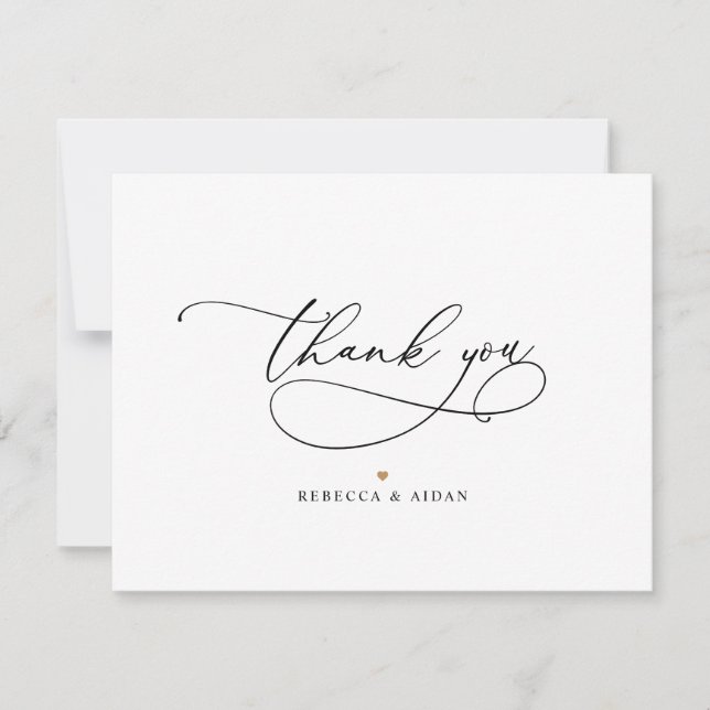 Elegant Minimalist Black & White Wedding Thank You (Front)