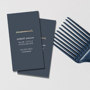 Elegant Minimalist Blue Faux Gold Hairdresser Business Card