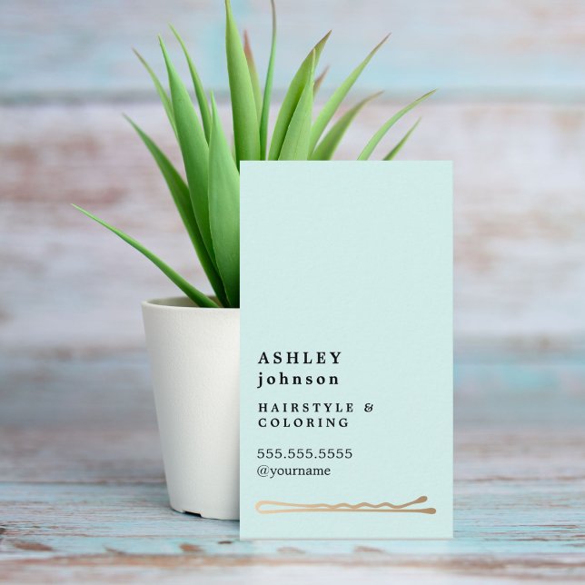 Elegant Minimalist Blue Faux Gold Hairdresser Business Card (Creator Uploaded)