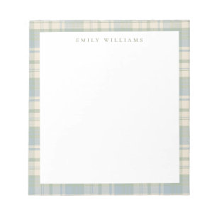 Elegant Minimalist Blue Green Plaid Notepad