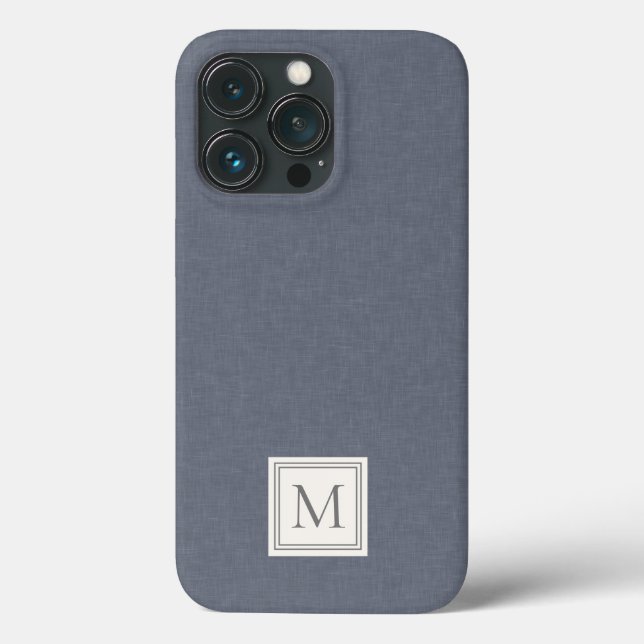 Elegant Minimalist Blue Grey Faux Linen Monogram Case-Mate iPhone Case (Back)