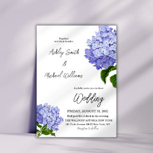 Elegant Minimalist Blue Hydrangea Floral Wedding Invitation