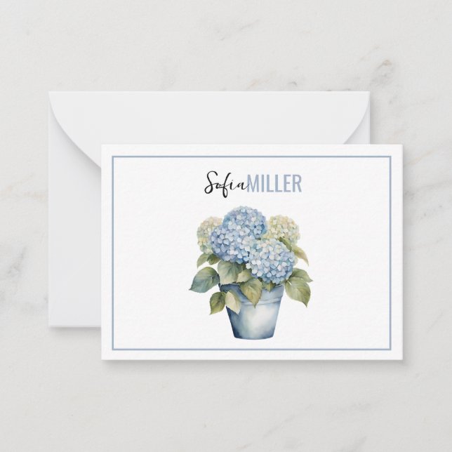 Elegant Minimalist Blue Hydrangea Wedding Card (Front)