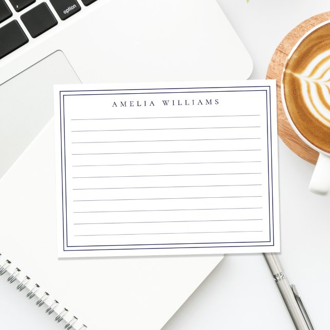Elegant Minimalist Blue Monogram Ruled Card (Creator Uploaded)