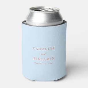 Elegant Minimalist Blue Orange Calligraphy Wedding Can Cooler