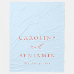 Elegant Minimalist Blue Orange Calligraphy Wedding Fleece Blanket