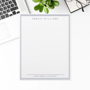 Elegant Minimalist Blue Two Border Custom Letterhead