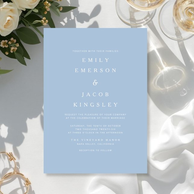 Elegant Minimalist Blue Wedding  Invitation (Elegant Minimalist Blue Wedding Invitation)
